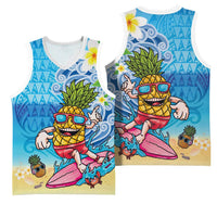 Hawaiian Funny Pineapple Surfing Basketball Jersey Beach with Tribal Kakau and Plumeria LT03 - Polynesian Pride