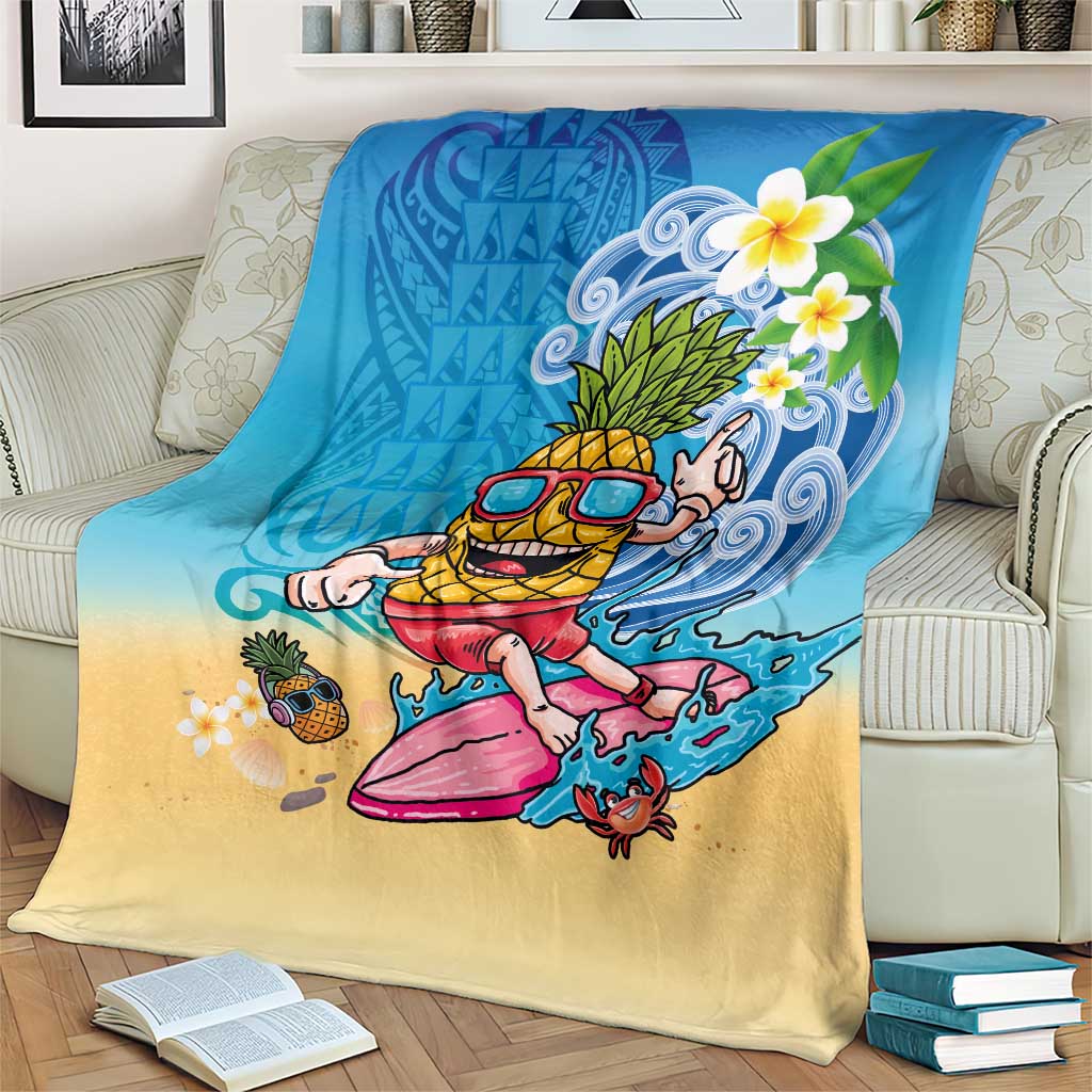 Hawaiian Funny Pineapple Surfing Blanket Beach with Tribal Kakau and Plumeria