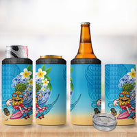 Hawaiian Funny Pineapple Surfing 4 in 1 Can Cooler Tumbler Beach with Tribal Kakau and Plumeria LT03 - Polynesian Pride