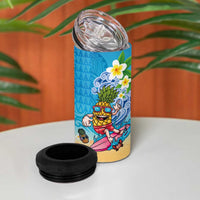 Hawaiian Funny Pineapple Surfing 4 in 1 Can Cooler Tumbler Beach with Tribal Kakau and Plumeria LT03 - Polynesian Pride
