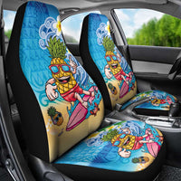 Hawaiian Funny Pineapple Surfing Car Seat Cover Beach with Tribal Kakau and Plumeria LT03 - Polynesian Pride