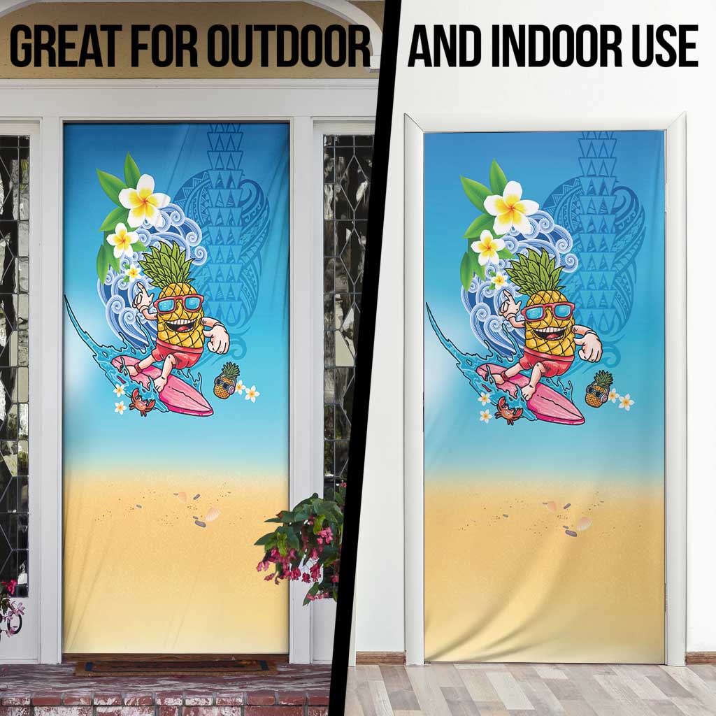 Hawaiian Funny Pineapple Surfing Door Cover Beach with Tribal Kakau and Plumeria LT03 - Polynesian Pride