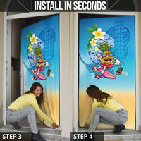 Hawaiian Funny Pineapple Surfing Door Cover Beach with Tribal Kakau and Plumeria LT03 - Polynesian Pride