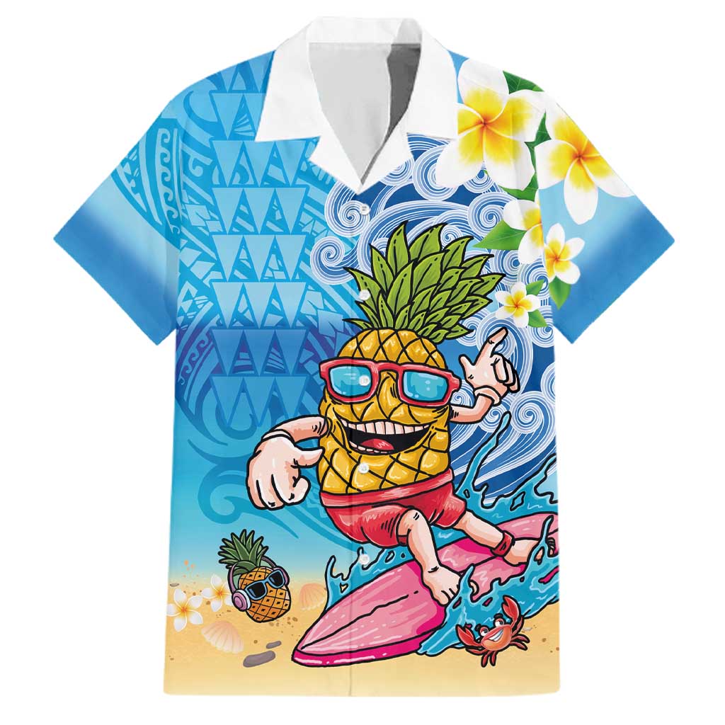 Hawaiian Funny Pineapple Surfing Family Matching Long Sleeve Bodycon Dress and Hawaiian Shirt Beach with Tribal Kakau and Plumeria LT03 Dad's Shirt - Short Sleeve Multicolor - Polynesian Pride