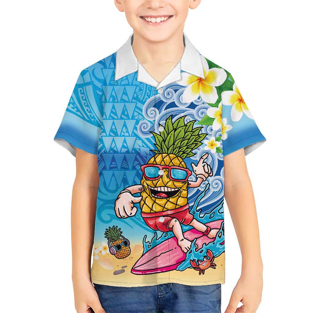 Hawaiian Funny Pineapple Surfing Family Matching Short Sleeve Bodycon Dress and Hawaiian Shirt Beach with Tribal Kakau and Plumeria LT03 Son's Shirt Multicolor - Polynesian Pride