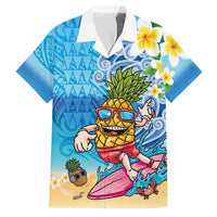 Hawaiian Funny Pineapple Surfing Family Matching Summer Maxi Dress and Hawaiian Shirt Beach with Tribal Kakau and Plumeria LT03 Dad's Shirt - Short Sleeve Multicolor - Polynesian Pride