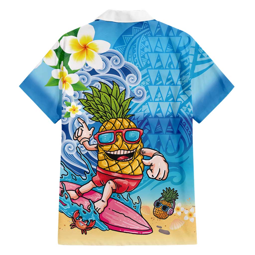 Hawaiian Funny Pineapple Surfing Family Matching Summer Maxi Dress and Hawaiian Shirt Beach with Tribal Kakau and Plumeria LT03 - Polynesian Pride