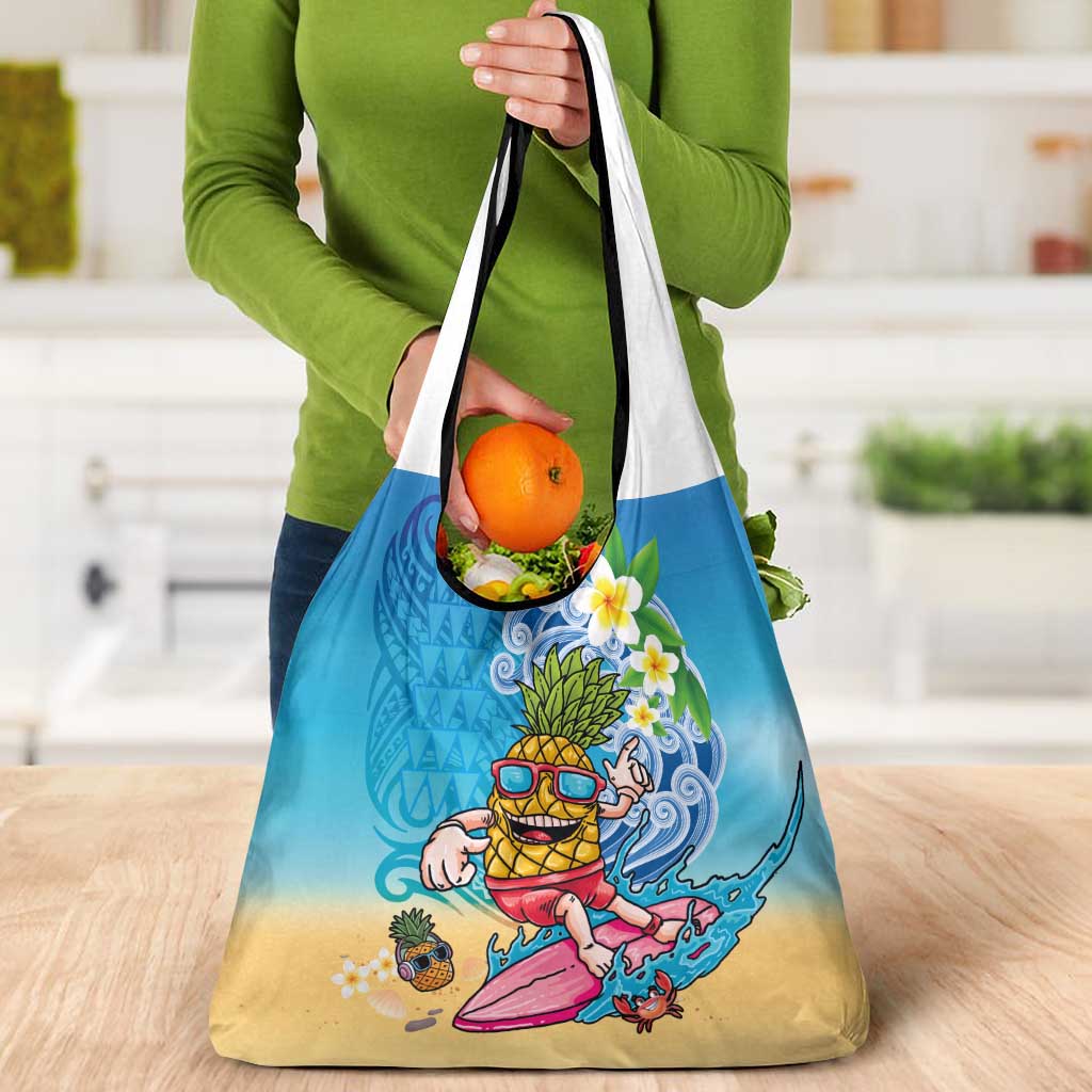 Hawaiian Funny Pineapple Surfing Grocery Bag Beach with Tribal Kakau and Plumeria LT03 - Polynesian Pride