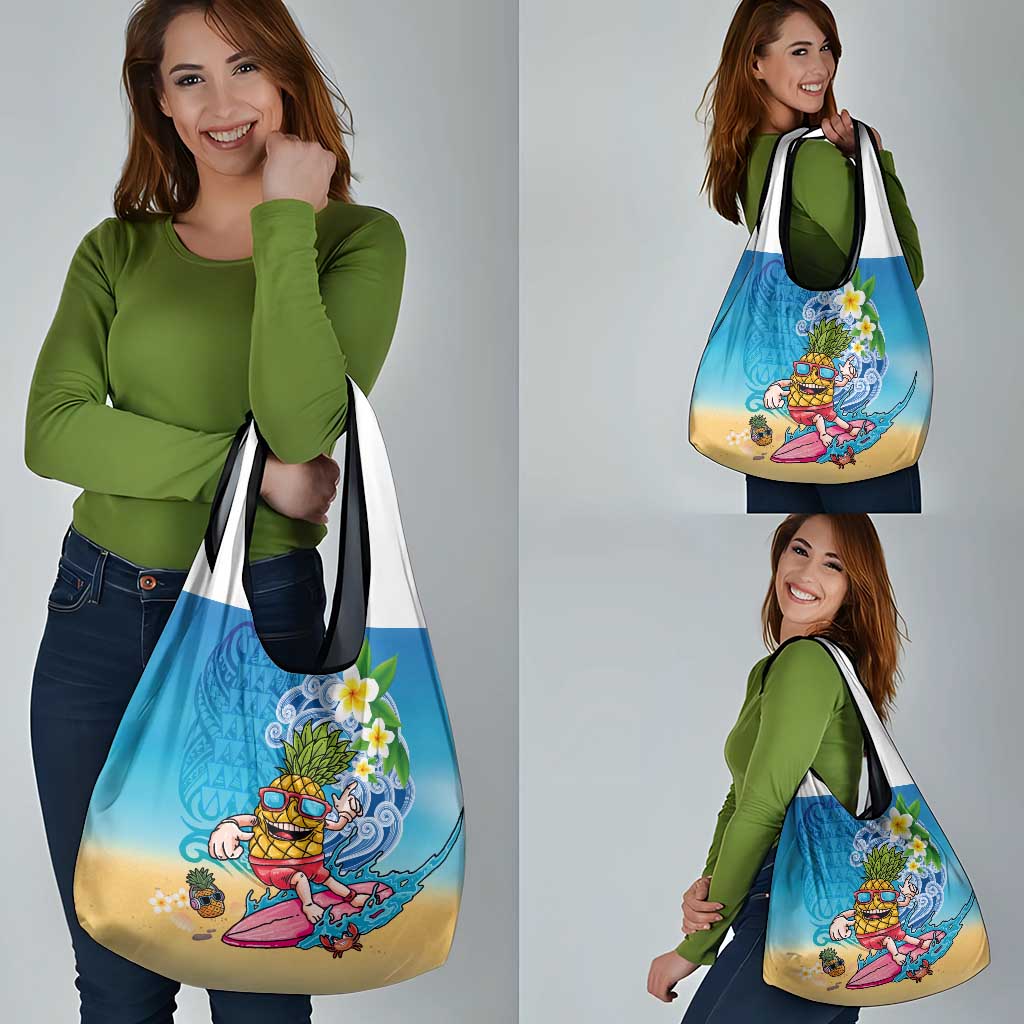 Hawaiian Funny Pineapple Surfing Grocery Bag Beach with Tribal Kakau and Plumeria LT03 - Polynesian Pride