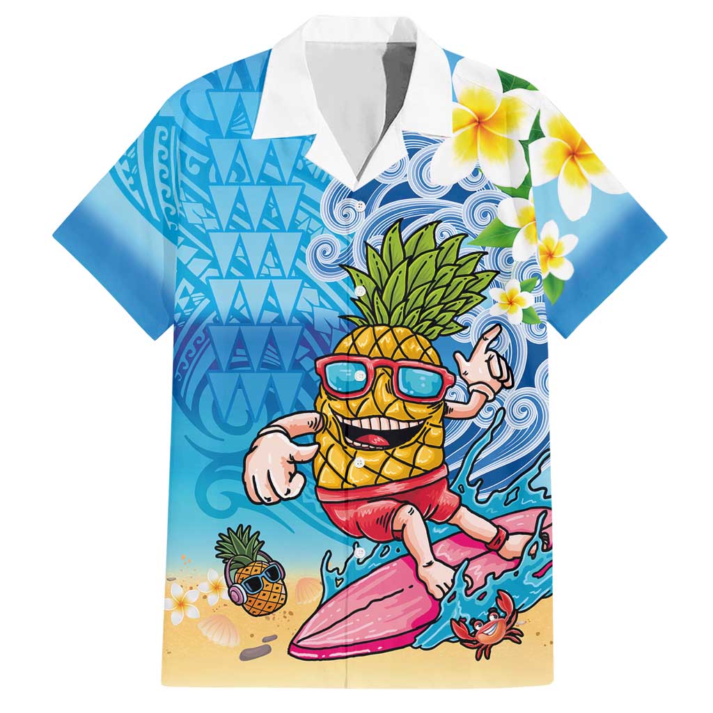 Hawaiian Funny Pineapple Surfing Hawaiian Shirt Beach with Tribal Kakau and Plumeria LT03 Multicolor - Polynesian Pride