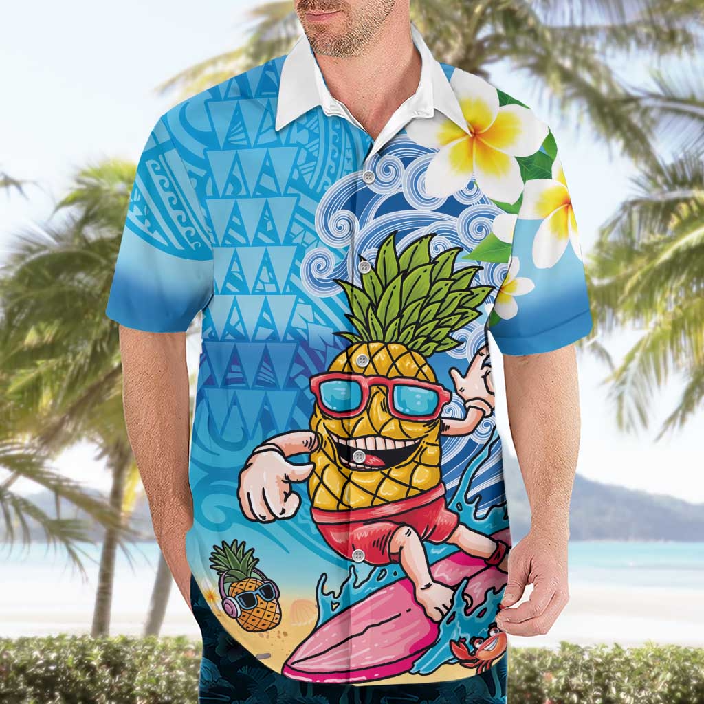 Hawaiian Funny Pineapple Surfing Hawaiian Shirt Beach with Tribal Kakau and Plumeria LT03 - Polynesian Pride