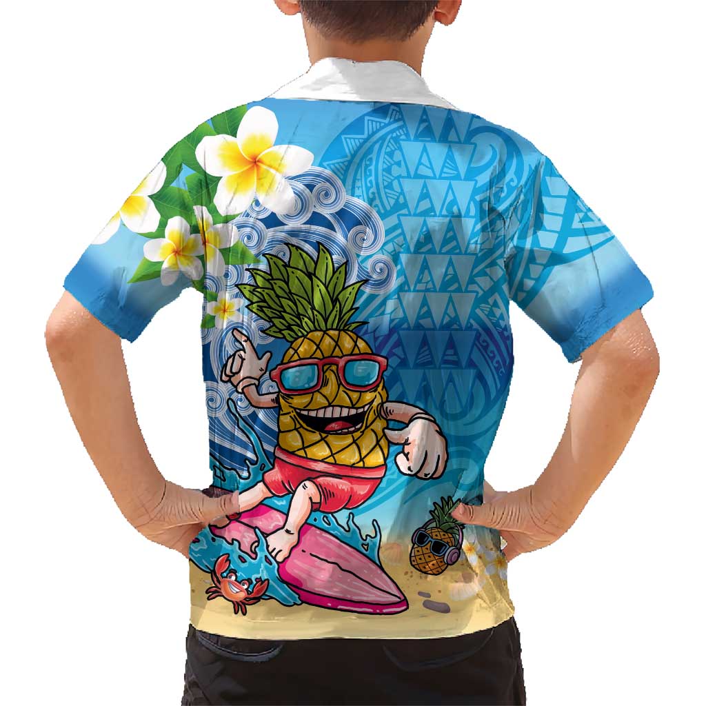 Hawaiian Funny Pineapple Surfing Hawaiian Shirt Beach with Tribal Kakau and Plumeria LT03 - Polynesian Pride