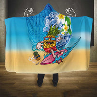 Hawaiian Funny Pineapple Surfing Hooded Blanket Beach with Tribal Kakau and Plumeria LT03 - Polynesian Pride