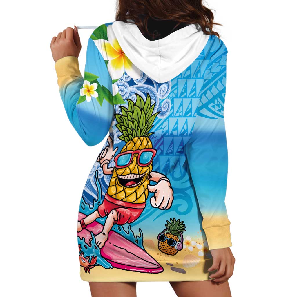 Hawaiian Funny Pineapple Surfing Hoodie Dress Beach with Tribal Kakau and Plumeria LT03 - Polynesian Pride