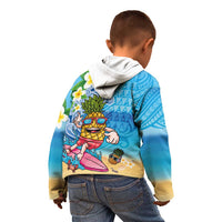 Hawaiian Funny Pineapple Surfing Kid Hoodie Beach with Tribal Kakau and Plumeria LT03 - Polynesian Pride