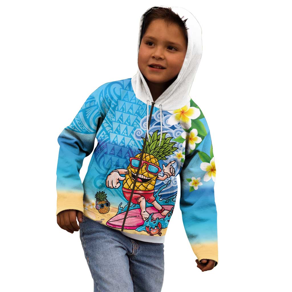 Hawaiian Funny Pineapple Surfing Kid Hoodie Beach with Tribal Kakau and Plumeria LT03 - Polynesian Pride