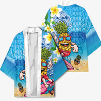 Hawaiian Funny Pineapple Surfing Kimono Beach with Tribal Kakau and Plumeria