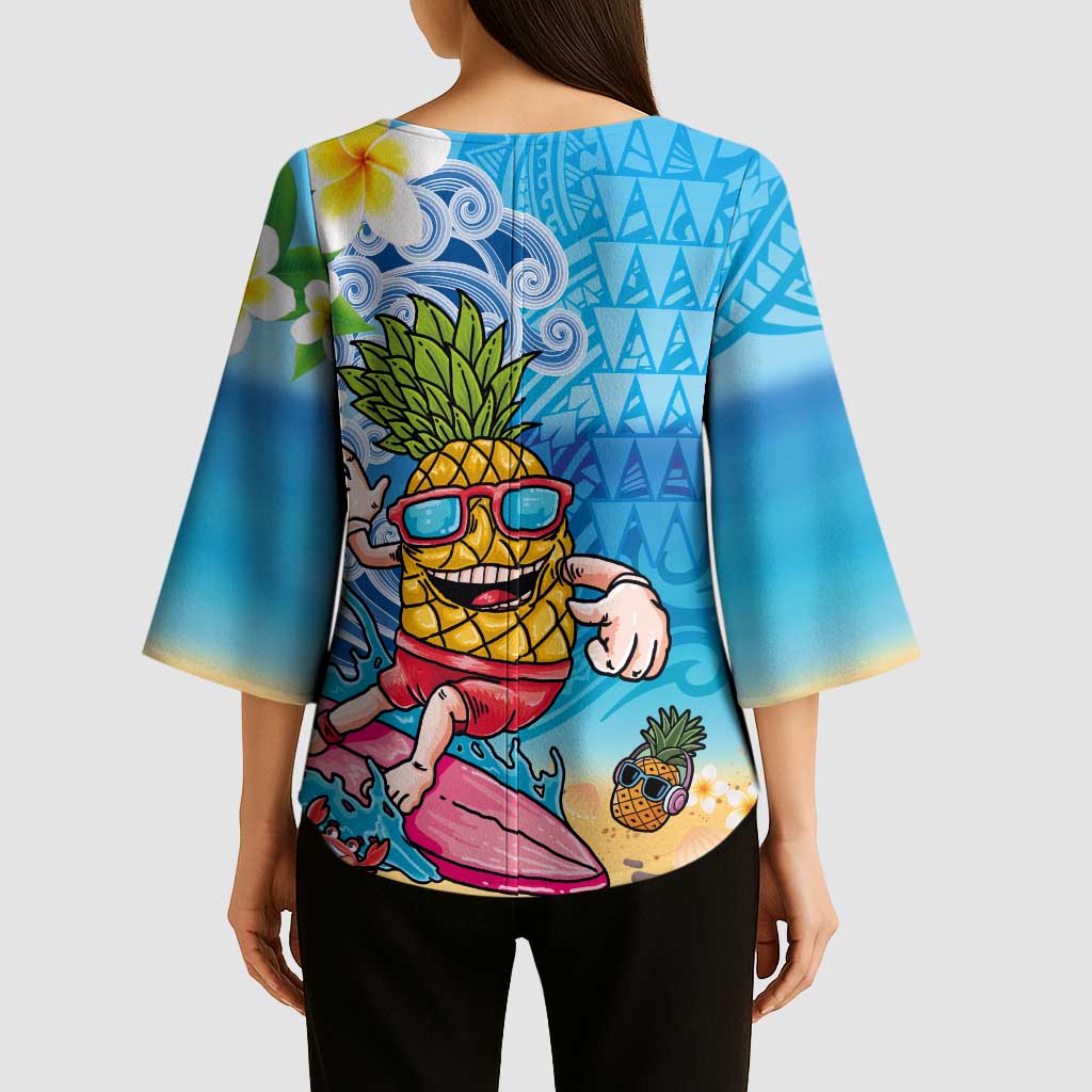 Hawaiian Funny Pineapple Surfing Kimono Sleeve Blouse Beach with Tribal Kakau and Plumeria LT03 - Polynesian Pride