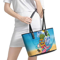 Hawaiian Funny Pineapple Surfing Leather Tote Bag Beach with Tribal Kakau and Plumeria LT03 - Polynesian Pride
