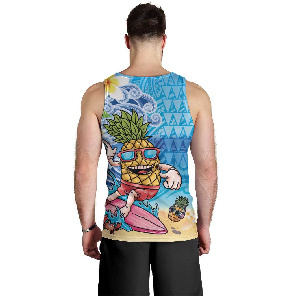 Hawaiian Funny Pineapple Surfing Men Tank Top Beach with Tribal Kakau and Plumeria LT03 - Polynesian Pride