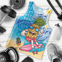 Hawaiian Funny Pineapple Surfing Men Tank Top Beach with Tribal Kakau and Plumeria LT03 - Polynesian Pride