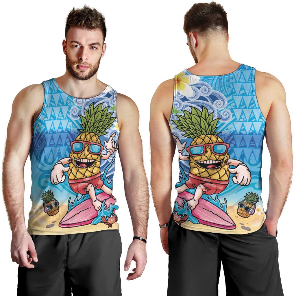 Hawaiian Funny Pineapple Surfing Men Tank Top Beach with Tribal Kakau and Plumeria LT03 - Polynesian Pride