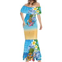 Hawaiian Funny Pineapple Surfing Mermaid Dress Beach with Tribal Kakau and Plumeria LT03 - Polynesian Pride