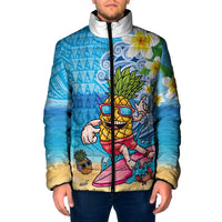 Hawaiian Funny Pineapple Surfing Padded Jacket Beach with Tribal Kakau and Plumeria