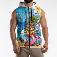 Hawaiian Funny Pineapple Surfing Sleeveless Zip Hoodie Beach with Tribal Kakau and Plumeria LT03 - Polynesian Pride
