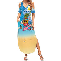 Hawaiian Funny Pineapple Surfing Summer Maxi Dress Beach with Tribal Kakau and Plumeria LT03 Women Multicolor - Polynesian Pride