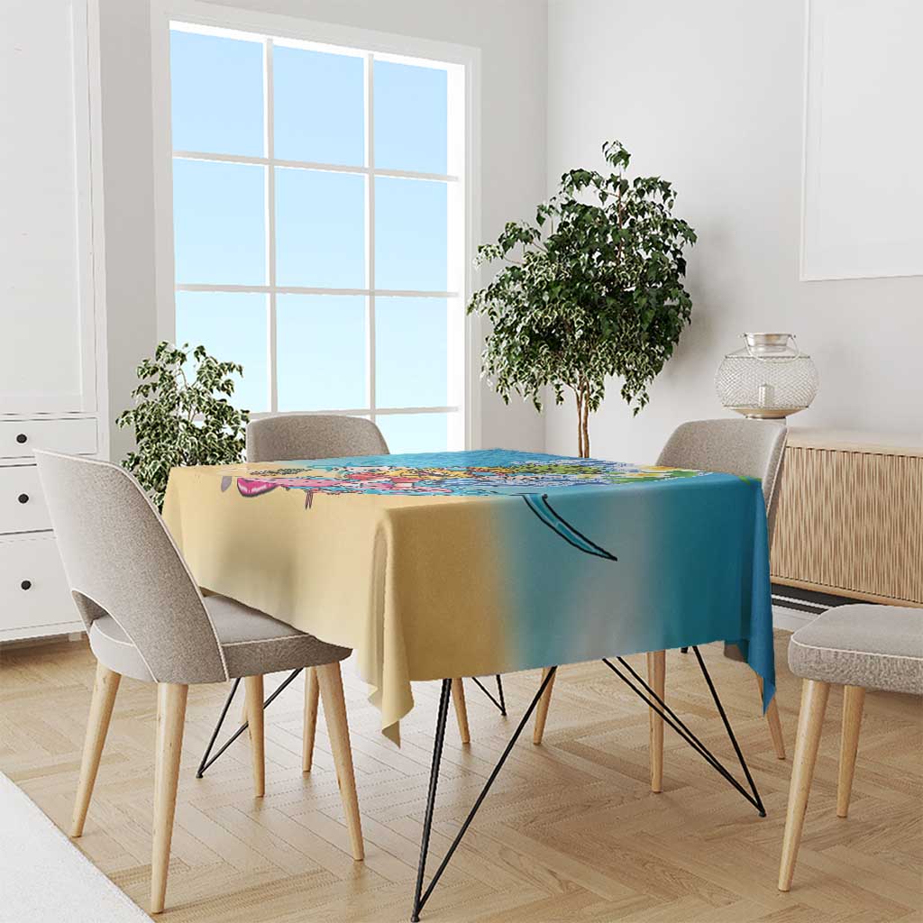 Hawaiian Funny Pineapple Surfing Tablecloth Beach with Tribal Kakau and Plumeria