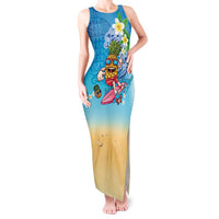 Hawaiian Funny Pineapple Surfing Tank Maxi Dress Beach with Tribal Kakau and Plumeria LT03 Women Multicolor - Polynesian Pride
