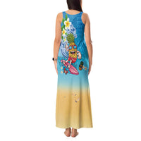 Hawaiian Funny Pineapple Surfing Tank Maxi Dress Beach with Tribal Kakau and Plumeria LT03 - Polynesian Pride