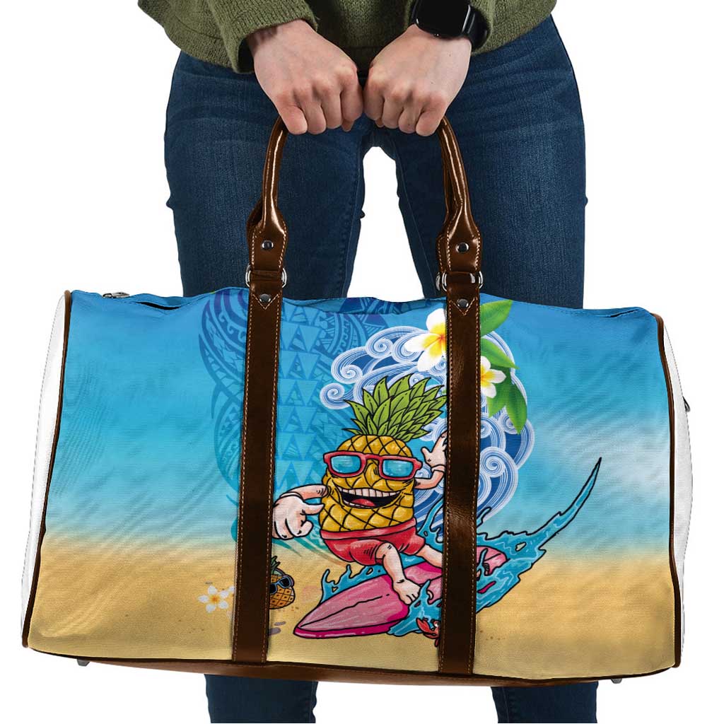 Hawaiian Funny Pineapple Surfing Travel Bag Beach with Tribal Kakau and Plumeria LT03 Multicolor - Polynesian Pride