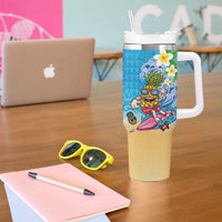 Hawaiian Funny Pineapple Surfing Tumbler With Handle Beach with Tribal Kakau and Plumeria LT03 - Polynesian Pride