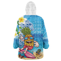 Hawaiian Funny Pineapple Surfing Wearable Blanket Hoodie Beach with Tribal Kakau and Plumeria LT03 - Polynesian Pride