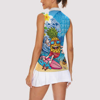 Hawaiian Funny Pineapple Surfing Women Sleeveless Polo Shirt Beach with Tribal Kakau and Plumeria LT03 - Polynesian Pride