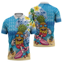 Hawaiian Funny Pineapple Surfing Zipper Polo Shirt Beach with Tribal Kakau and Plumeria LT03 - Polynesian Pride