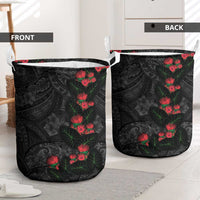 Hawaiian Taro Leaves and Ohia Lehua Laundry Basket Polynesian Tribal Art Tropical Plants Motifs Grayscale LT03 - Polynesian Pride
