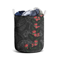 Hawaiian Taro Leaves and Ohia Lehua Laundry Basket Polynesian Tribal Art Tropical Plants Motifs Grayscale LT03 - Polynesian Pride