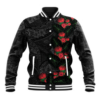 Hawaiian Taro Leaves and Ohia Lehua Baseball Jacket Polynesian Tribal Art Tropical Plants Motifs Grayscale LT03 Unisex Multicolor - Polynesian Pride
