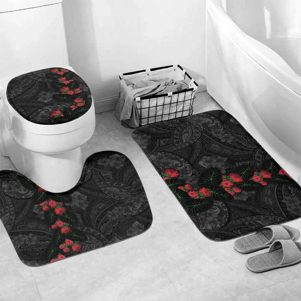 Hawaiian Taro Leaves and Ohia Lehua Bathroom Set Polynesian Tribal Art Tropical Plants Motifs Grayscale LT03 Mat Set Only (3 pcs) One Size Multicolor - Polynesian Pride