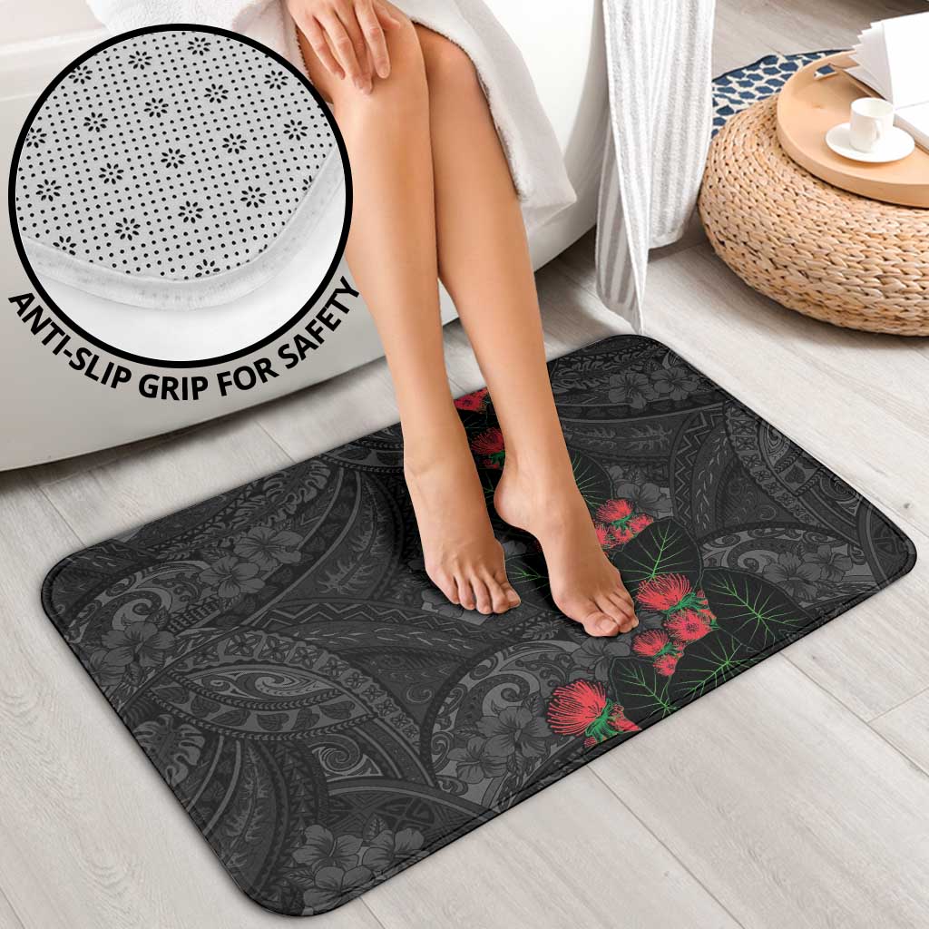 Hawaiian Taro Leaves and Ohia Lehua Bathroom Set Polynesian Tribal Art Tropical Plants Motifs Grayscale LT03 - Polynesian Pride
