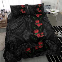 Hawaiian Taro Leaves and Ohia Lehua Bedding Set Polynesian Tribal Art Tropical Plants Motifs Grayscale LT03 - Polynesian Pride