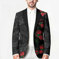 Hawaiian Taro Leaves and Ohia Lehua Blazer Polynesian Tribal Art Tropical Plants Motifs Grayscale LT03 - Polynesian Pride