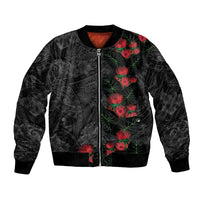Hawaiian Taro Leaves and Ohia Lehua Bomber Jacket Polynesian Tribal Art Tropical Plants Motifs Grayscale LT03 Unisex Multicolor - Polynesian Pride
