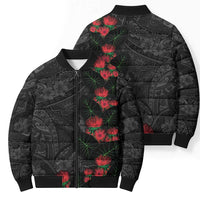 Hawaiian Taro Leaves and Ohia Lehua Bomber Puffer Jacket Polynesian Tribal Art Tropical Plants Motifs Grayscale LT03 - Polynesian Pride