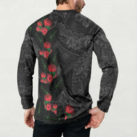 Hawaiian Taro Leaves and Ohia Lehua Button Sweatshirt Polynesian Tribal Art Tropical Plants Motifs Grayscale LT03 - Polynesian Pride