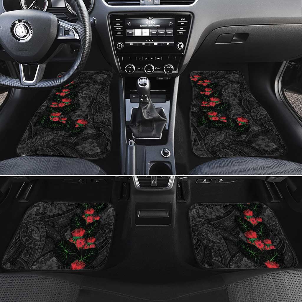 Hawaiian Taro Leaves and Ohia Lehua Car Mats Polynesian Tribal Art Tropical Plants Motifs Grayscale LT03 Set 4pcs Multicolor - Polynesian Pride