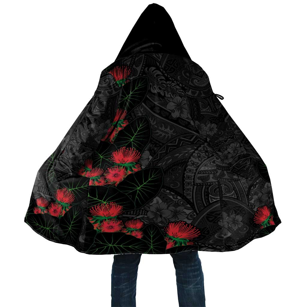 Hawaiian Taro Leaves and Ohia Lehua Cloak Polynesian Tribal Art Tropical Plants Motifs Grayscale